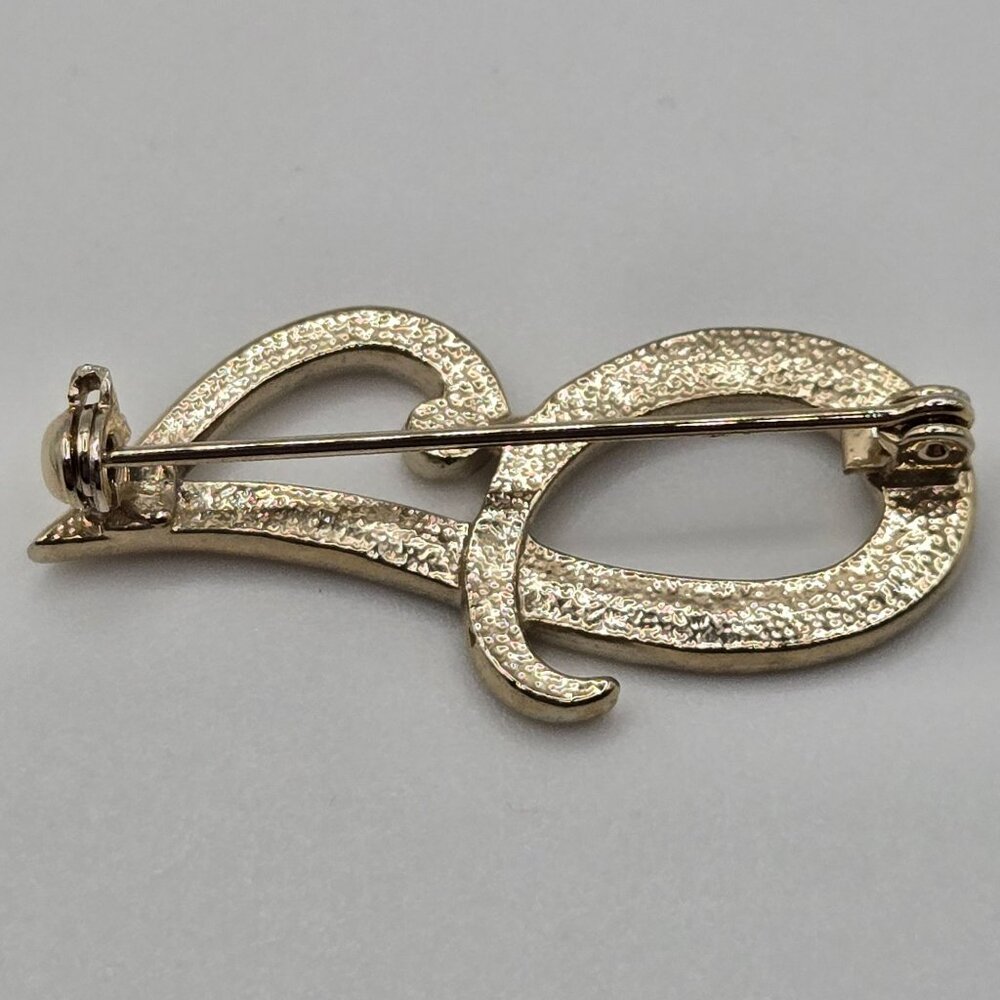 VTG Brooch Script Insignia Letter Name Monogran "J" Cursive Gold Tone Rhinestone - Picture 6 of 8